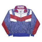 PUMA Womens Blue & Red Retro Zip Jacket L Synthetic Plain Sports Casual