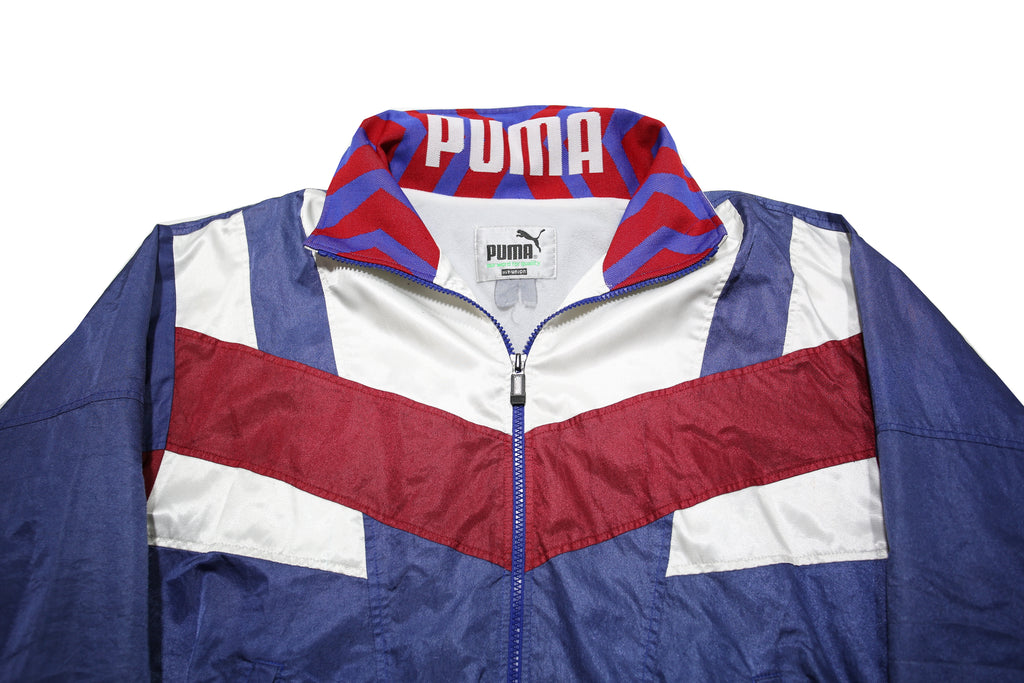 PUMA Womens Blue & Red Retro Zip Jacket L Synthetic Plain Sports Casual