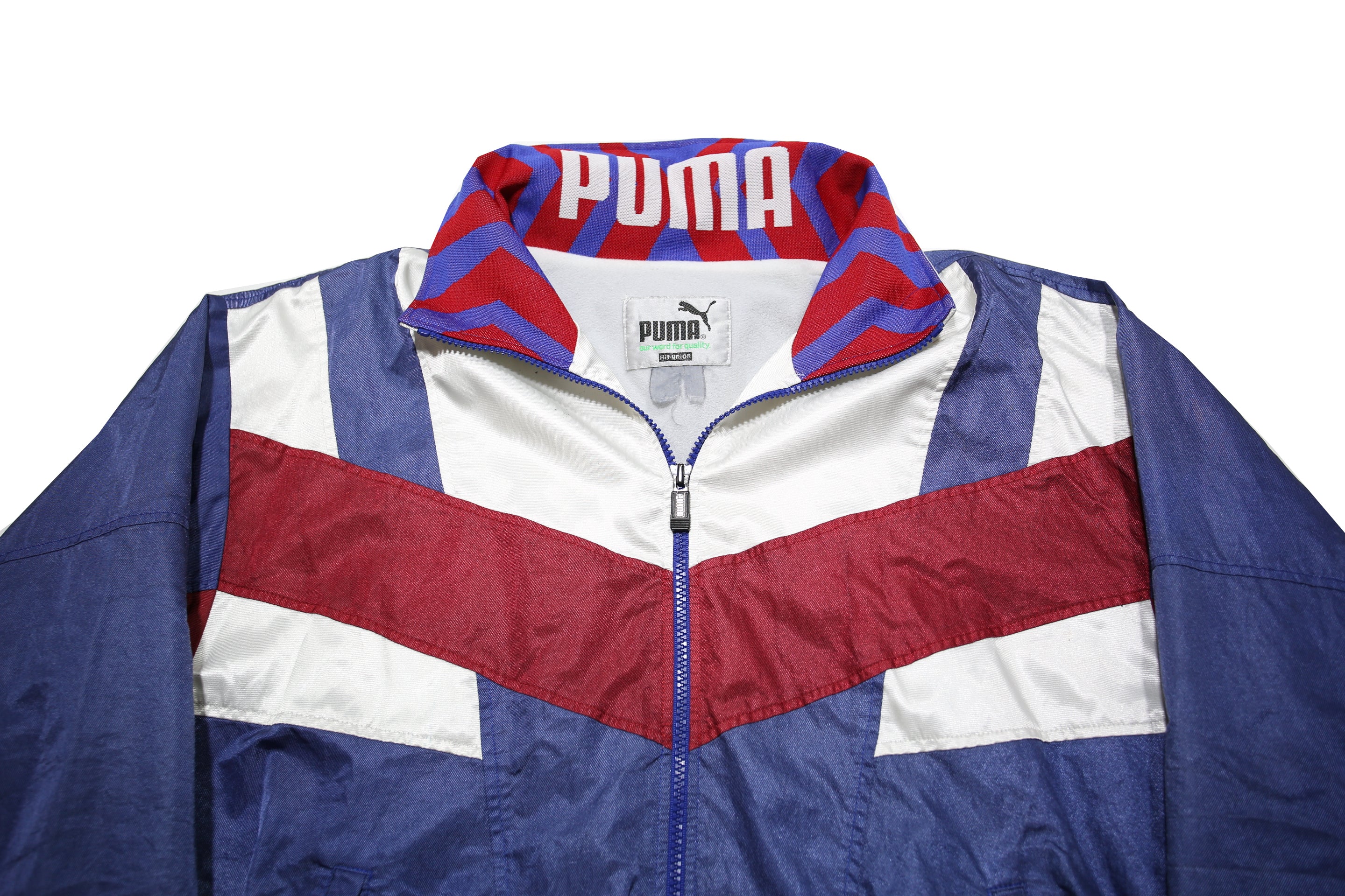 PUMA Womens Blue & Red Retro Zip Jacket L Synthetic Plain Sports Casual