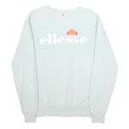 ELLESSE Womens White Crew Neck UK 8 Logo Embroidered Cotton Blend Sweatshirt
