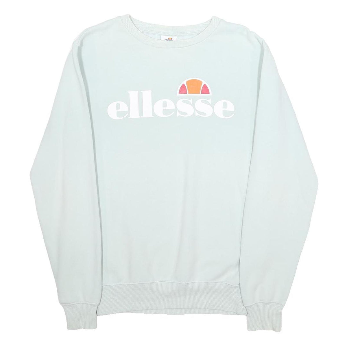 ELLESSE Womens White Crew Neck UK 8 Logo Embroidered Cotton Blend Sweatshirt