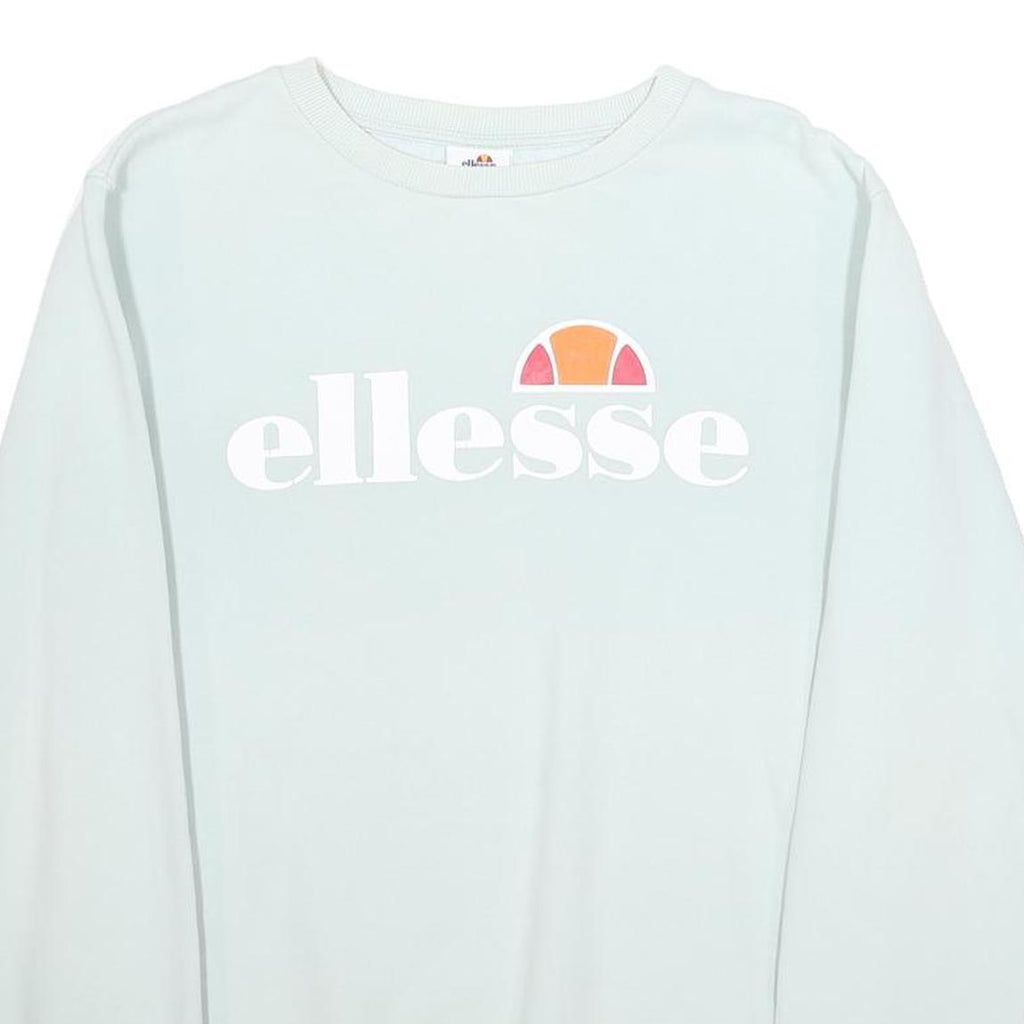 ELLESSE Womens White Crew Neck UK 8 Logo Embroidered Cotton Blend Sweatshirt