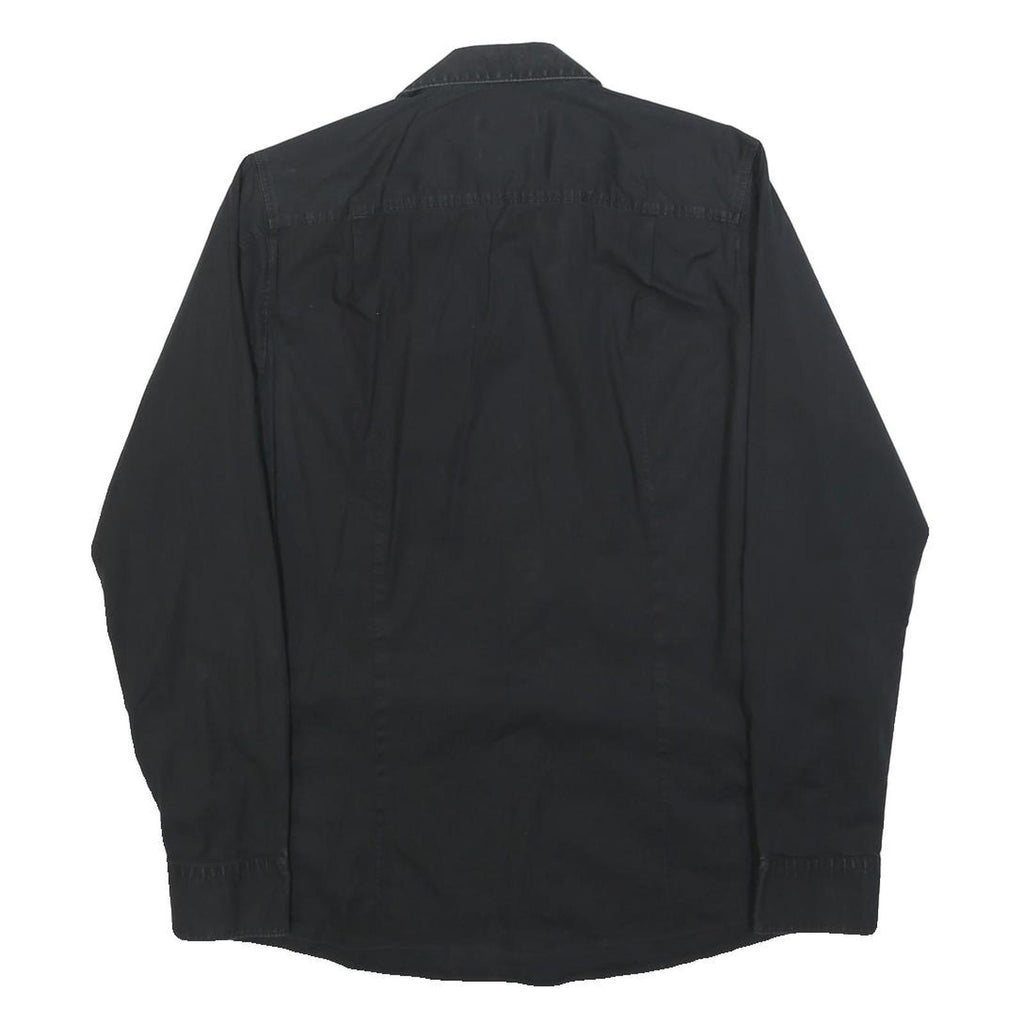 HUGO BOSS Mens Black Plain Cotton Blend Shirt S Smart Casual Button Down