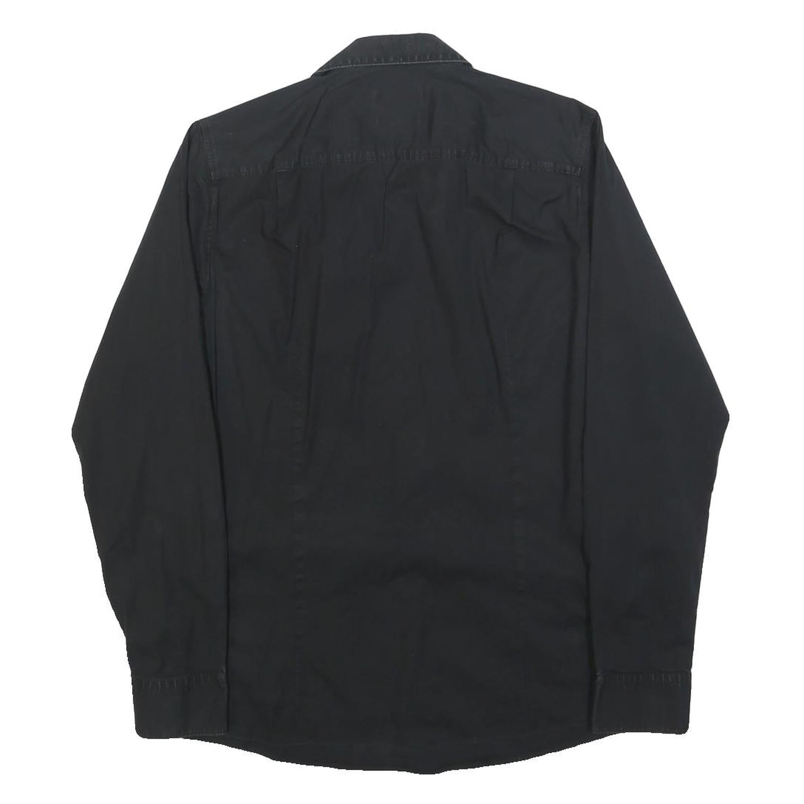 HUGO BOSS Mens Black Plain Cotton Blend Shirt S Smart Casual Button Down