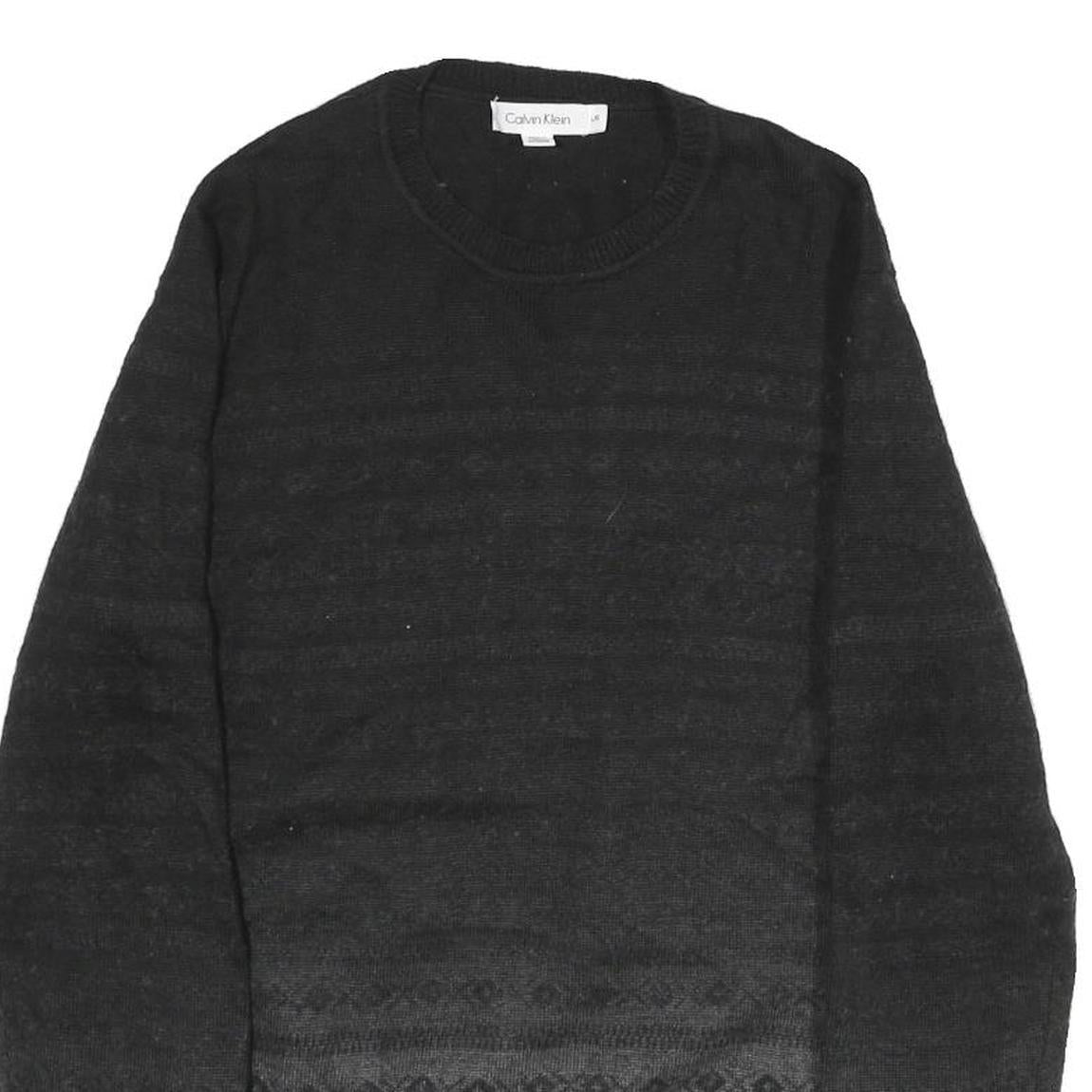 CALVIN KLEIN Mens Black & Grey Patterned Wool Blend Jumper Crew Neck Tight Knit