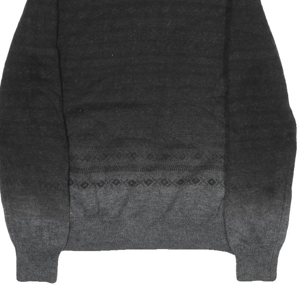 CALVIN KLEIN Mens Black & Grey Patterned Wool Blend Jumper Crew Neck Tight Knit