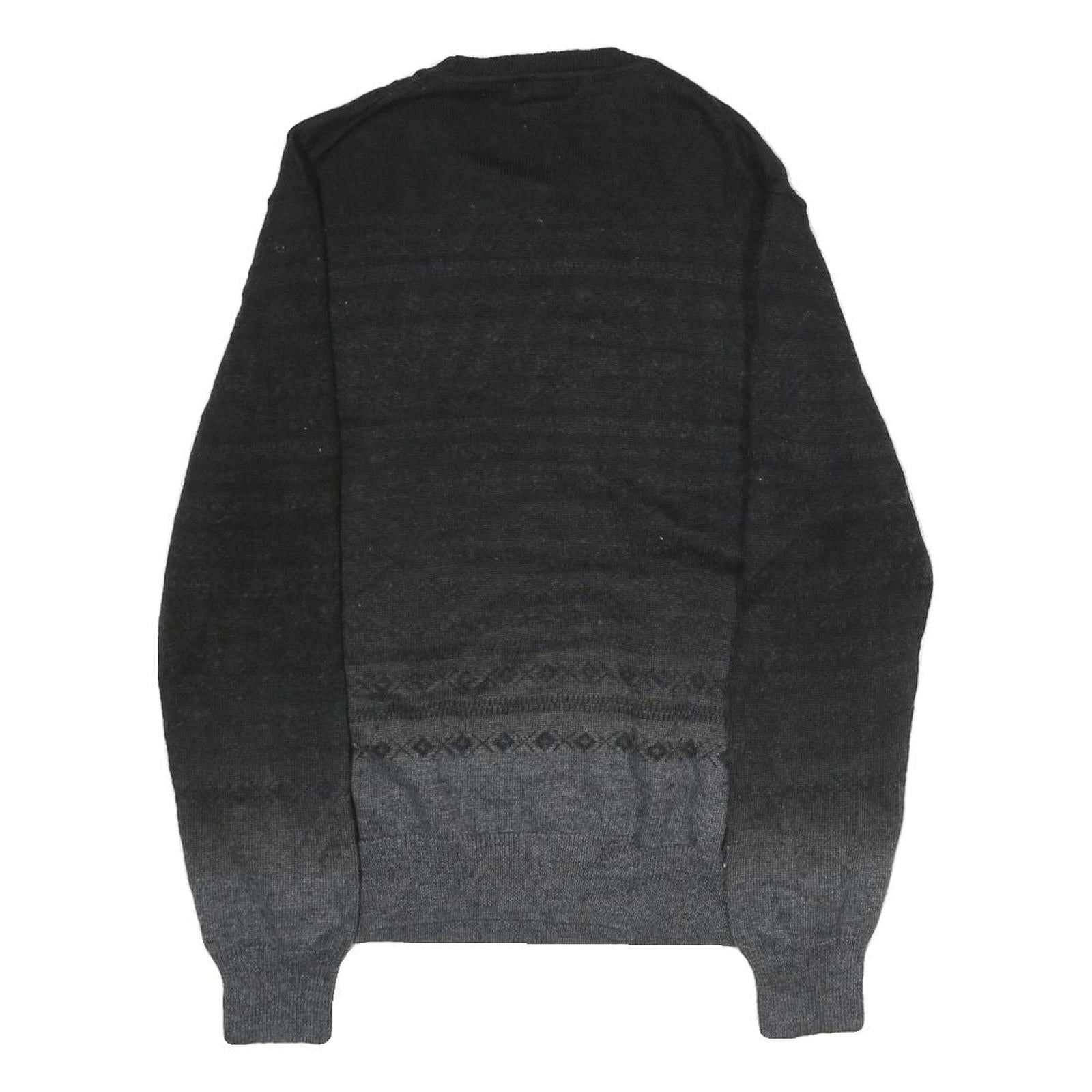 CALVIN KLEIN Mens Black & Grey Patterned Wool Blend Jumper Crew Neck Tight Knit