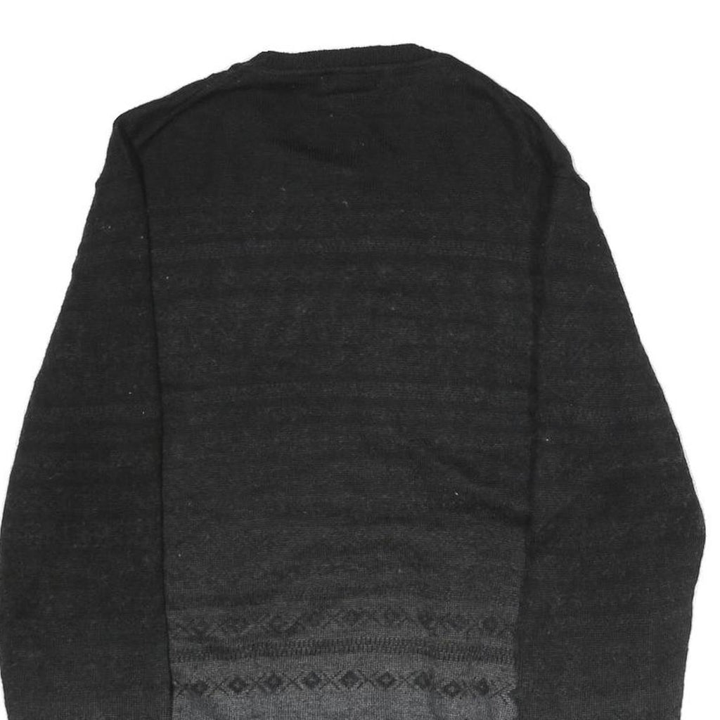 CALVIN KLEIN Mens Black & Grey Patterned Wool Blend Jumper Crew Neck Tight Knit