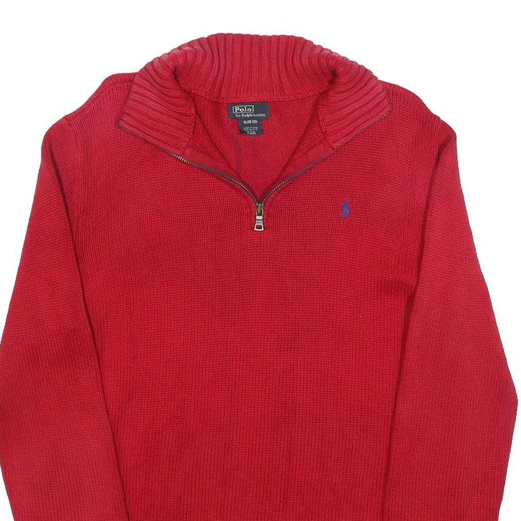 POLO RALPH LAUREN Boys Red Plain Cotton Jumper Half Zip Basic Knit XL Casual