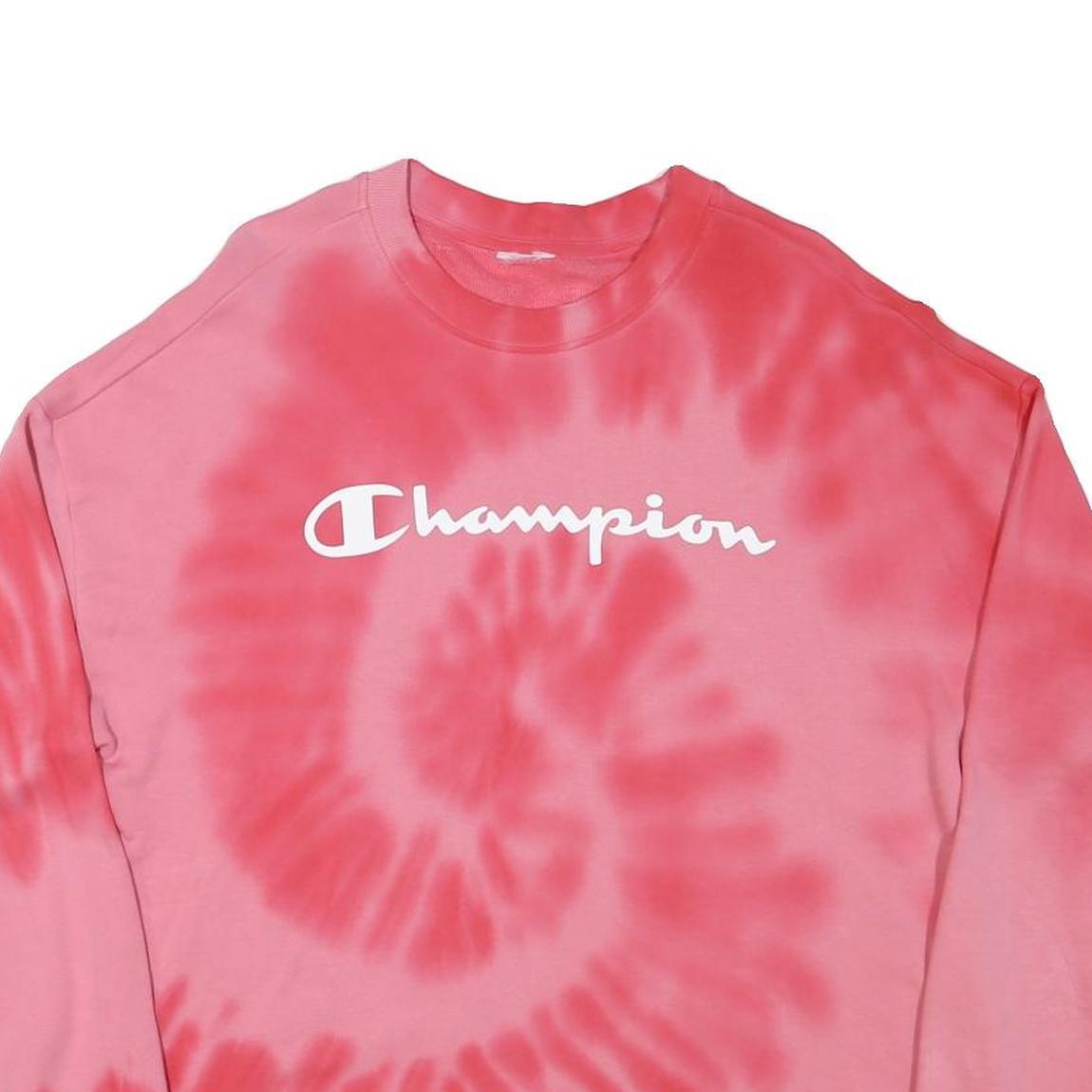 CHAMPION Womens Pink Tie Dye Crew Neck L Cotton Blend Casual Sweatshirt