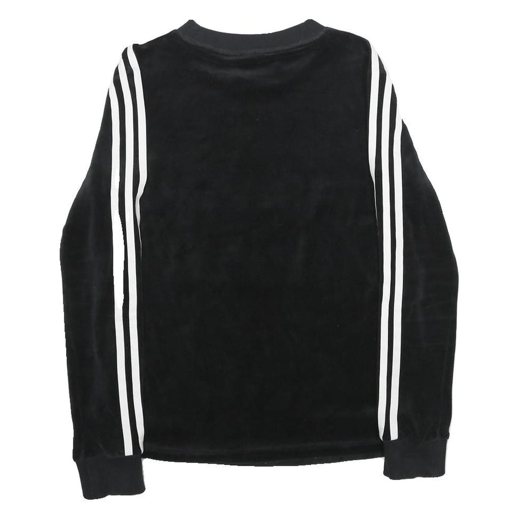 ADIDAS Womens Black Velvet Crew Neck UK 8 Sweatshirt Retro Logo Classic Fit