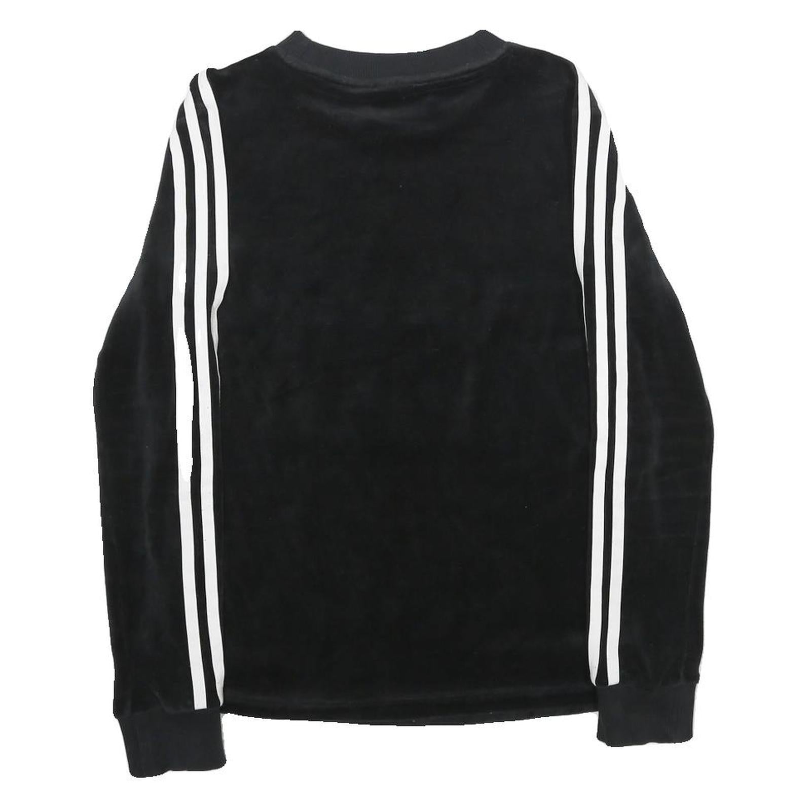 ADIDAS Womens Black Velvet Crew Neck UK 8 Sweatshirt Retro Logo Classic Fit