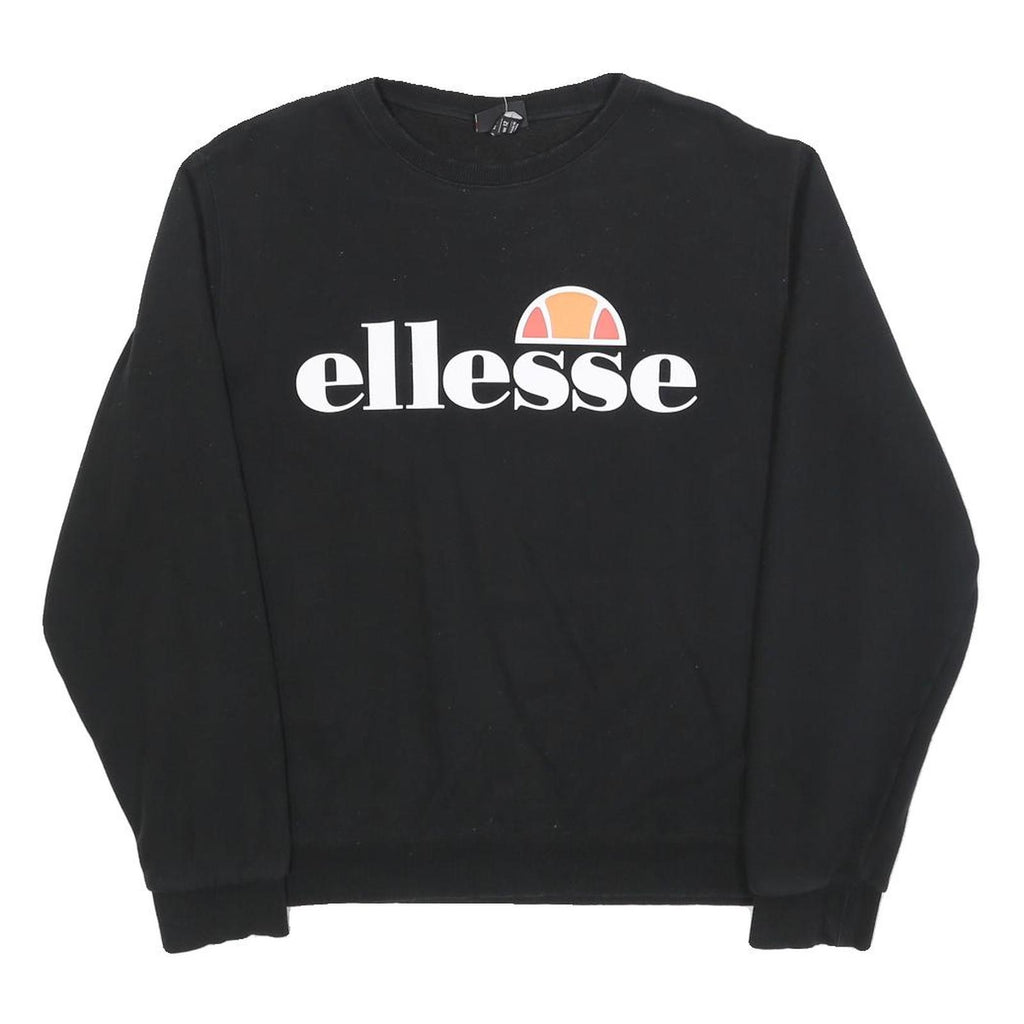 ELLESSE Womens Black Sweatshirt Crew Neck UK 12 Cotton Blend Pullover