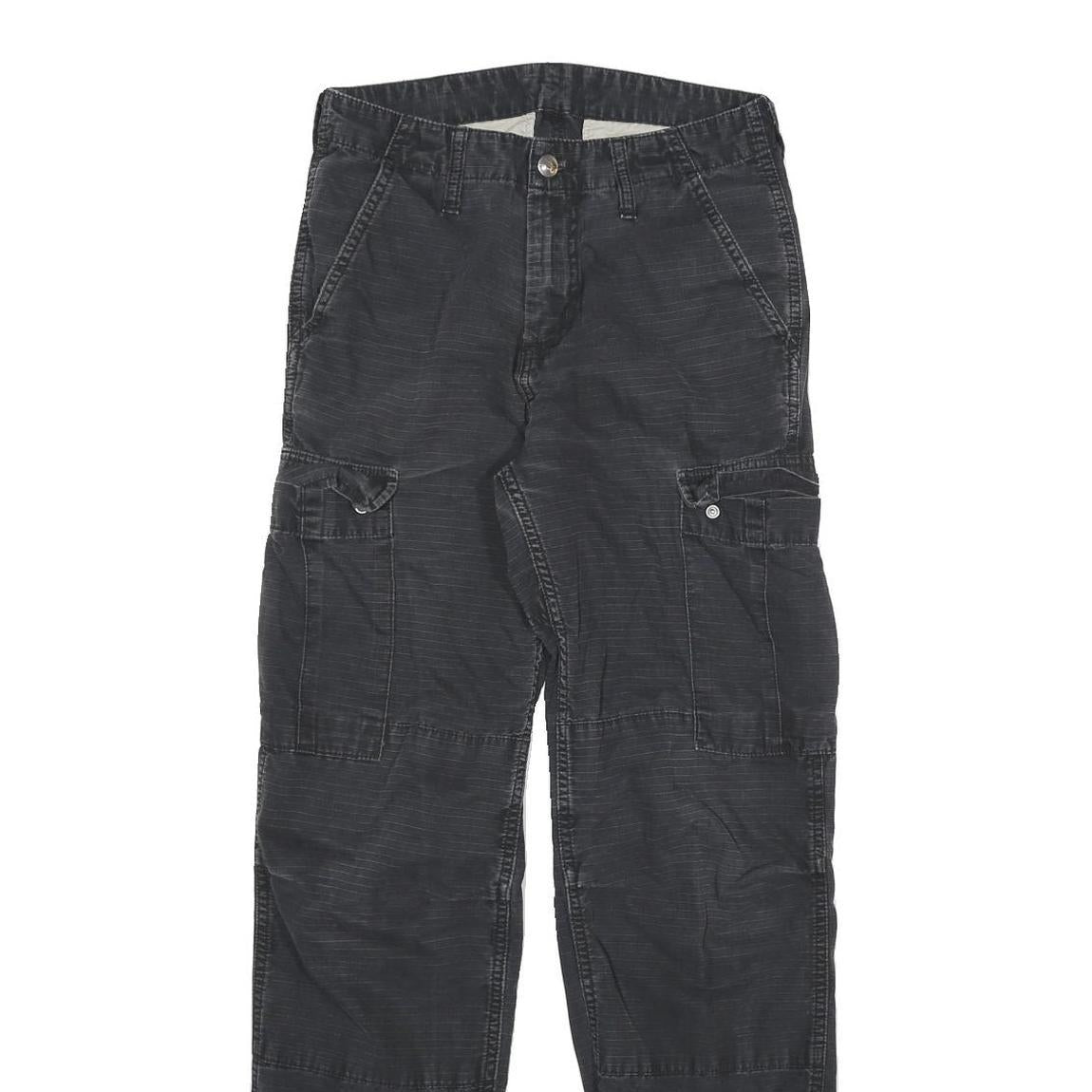 CARHARTT Mens Regular Fit Black Cargo Trousers W27 L30 Cotton Blend Zip Closure