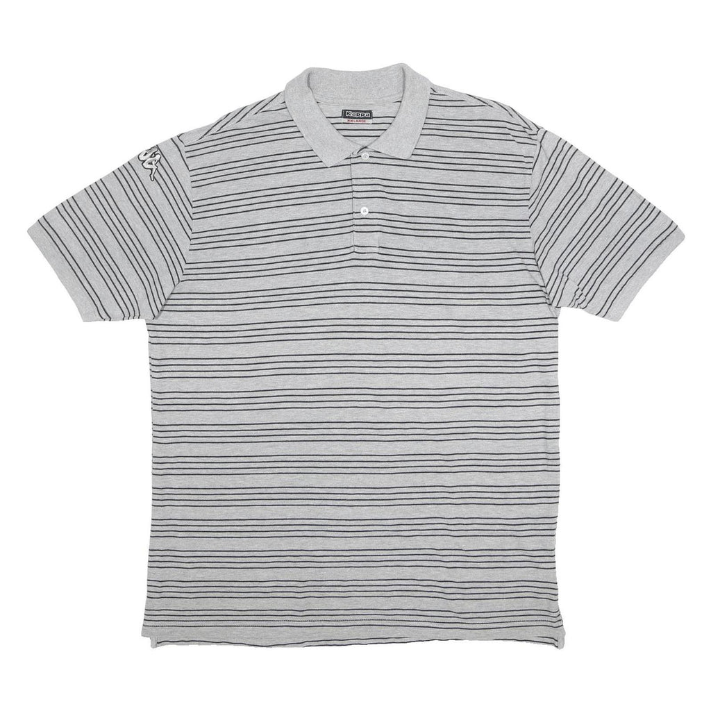 KAPPA Mens Grey & Black Striped Polo Shirt 2XL Cotton Blend Short Sleeve Casual