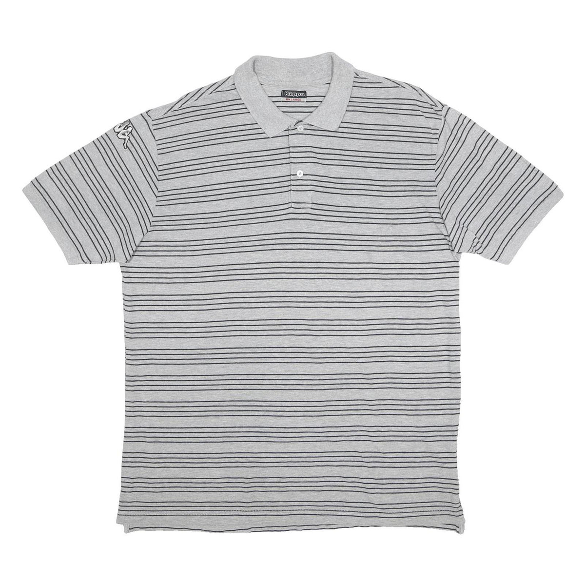 KAPPA Mens Grey & Black Striped Polo Shirt 2XL Cotton Blend Short Sleeve Casual