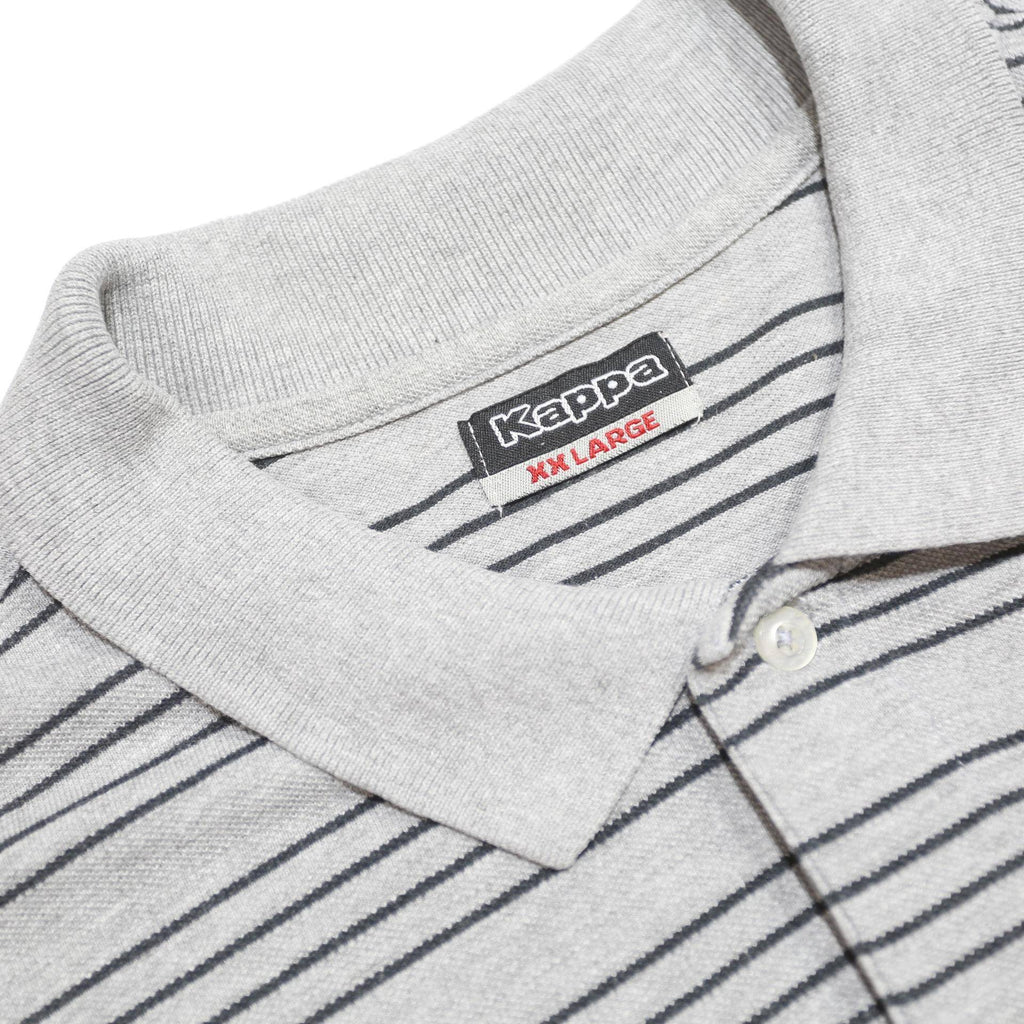 KAPPA Mens Grey & Black Striped Polo Shirt 2XL Cotton Blend Short Sleeve Casual
