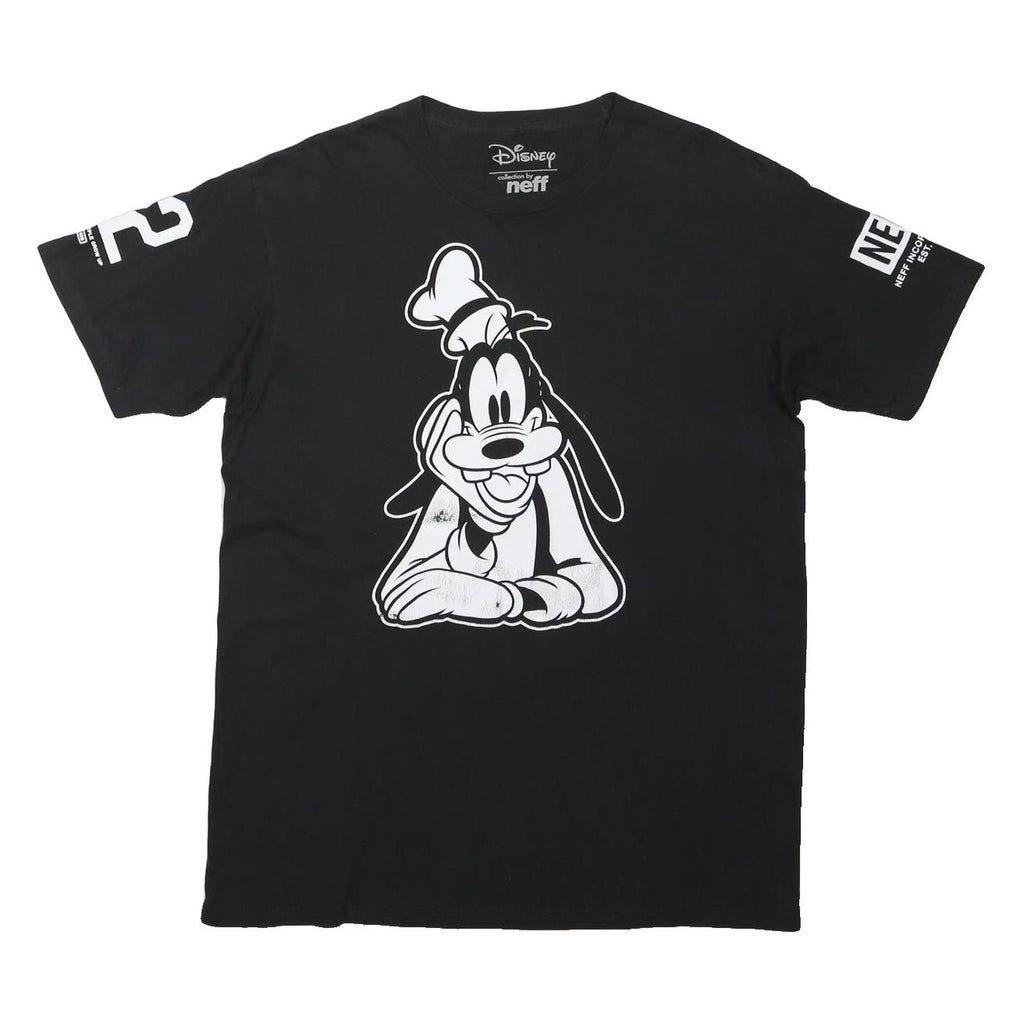 DISNEY Mens Black Goofy Print Short Sleeve Crew Neck Cotton Blend T-Shirt L