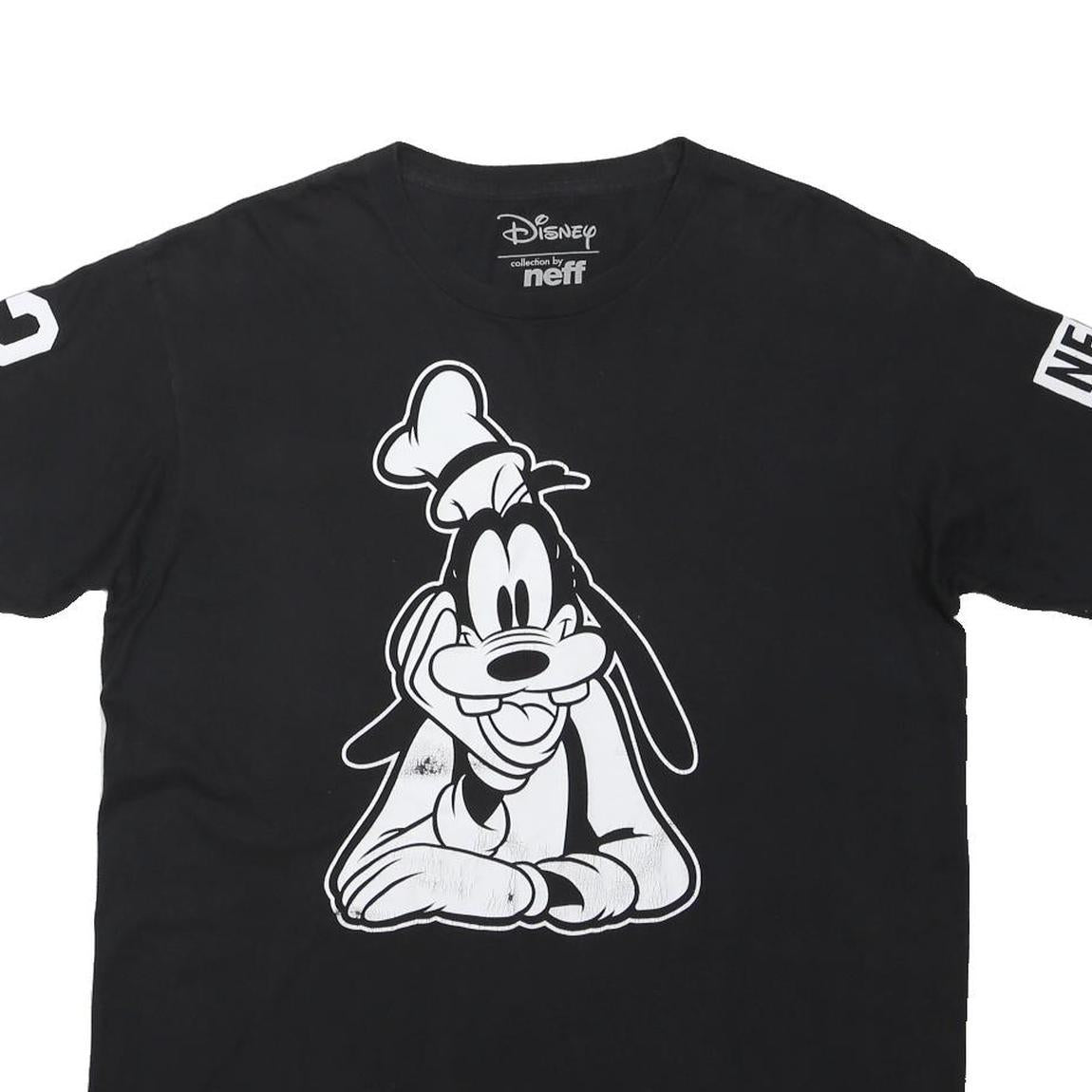 DISNEY Mens Black Goofy Print Short Sleeve Crew Neck Cotton Blend T-Shirt L