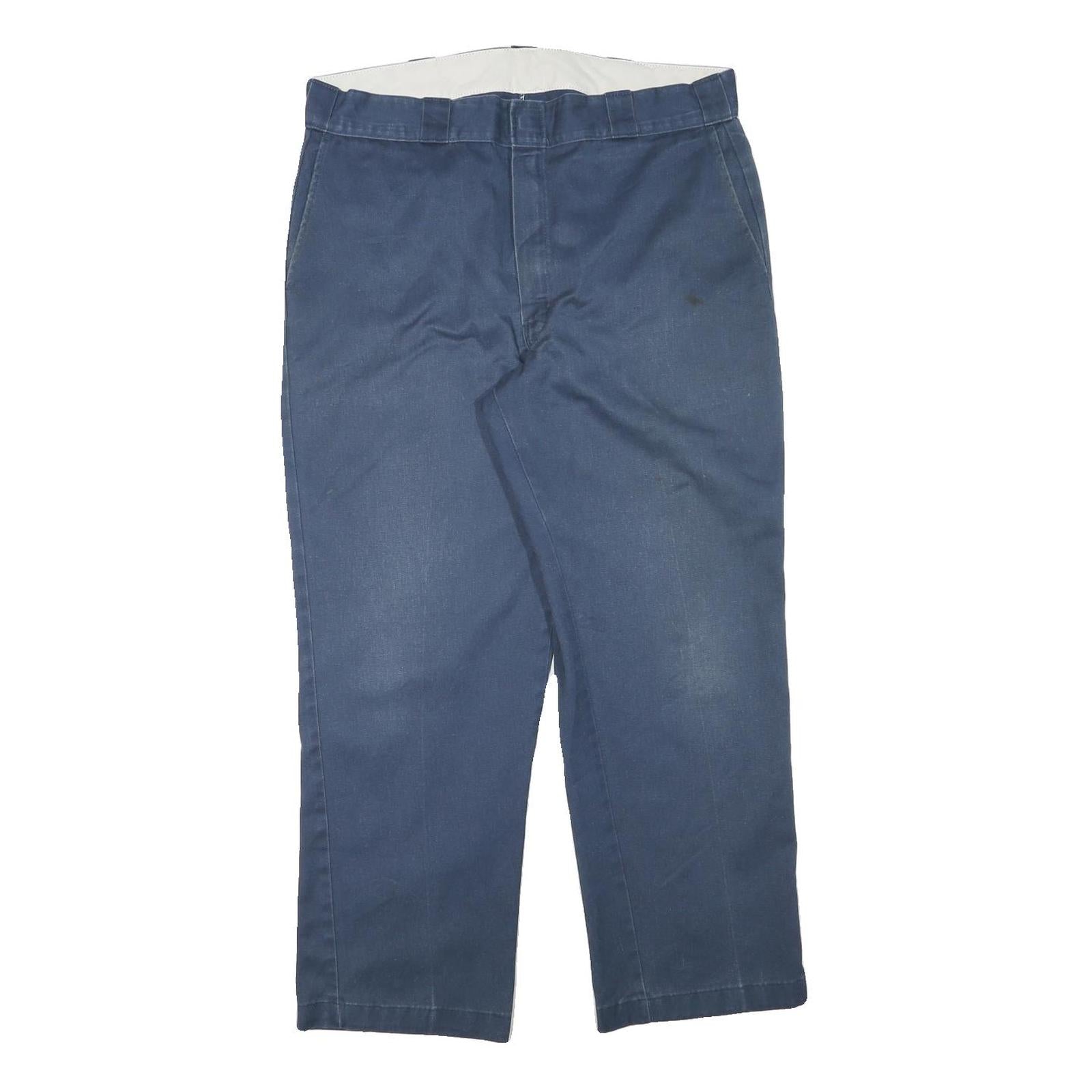 DICKIES Mens Regular Blue Cotton Blend Zip Trousers W36 L28 Classic Straight