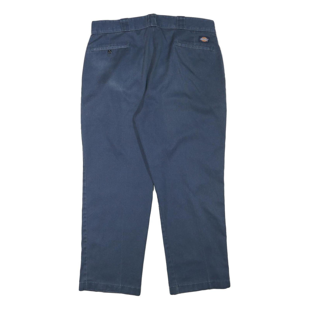 DICKIES Mens Regular Blue Cotton Blend Zip Trousers W36 L28 Classic Straight