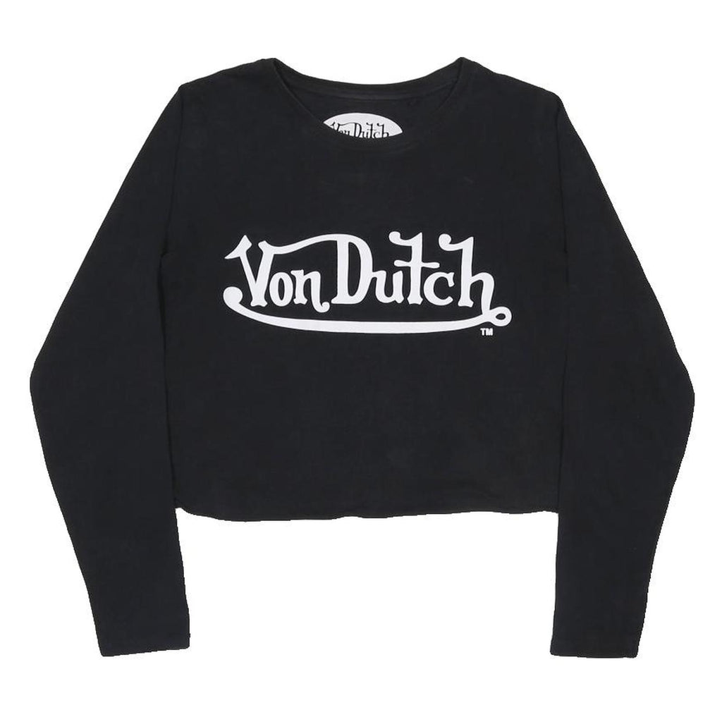 VON DUTCH Womens Black Graphic Long Sleeve Crew Neck Cotton T-Shirt UK 12