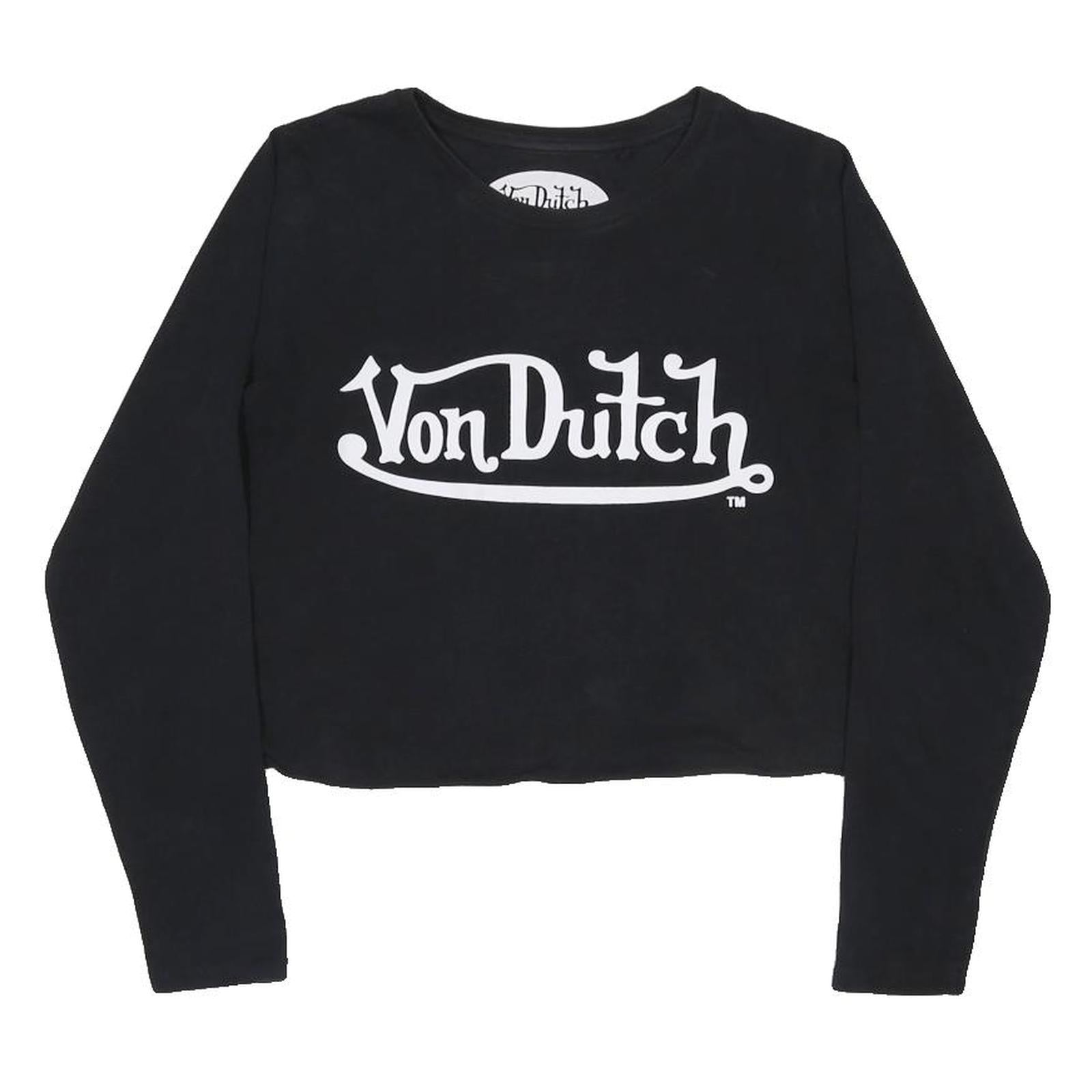 VON DUTCH Womens Black Graphic Long Sleeve Crew Neck Cotton T-Shirt UK 12