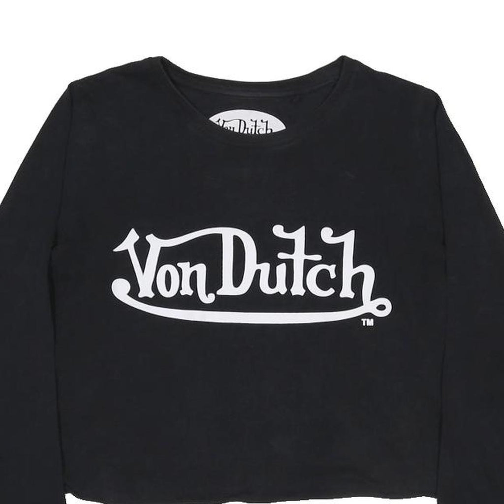 VON DUTCH Womens Black Graphic Long Sleeve Crew Neck Cotton T-Shirt UK 12