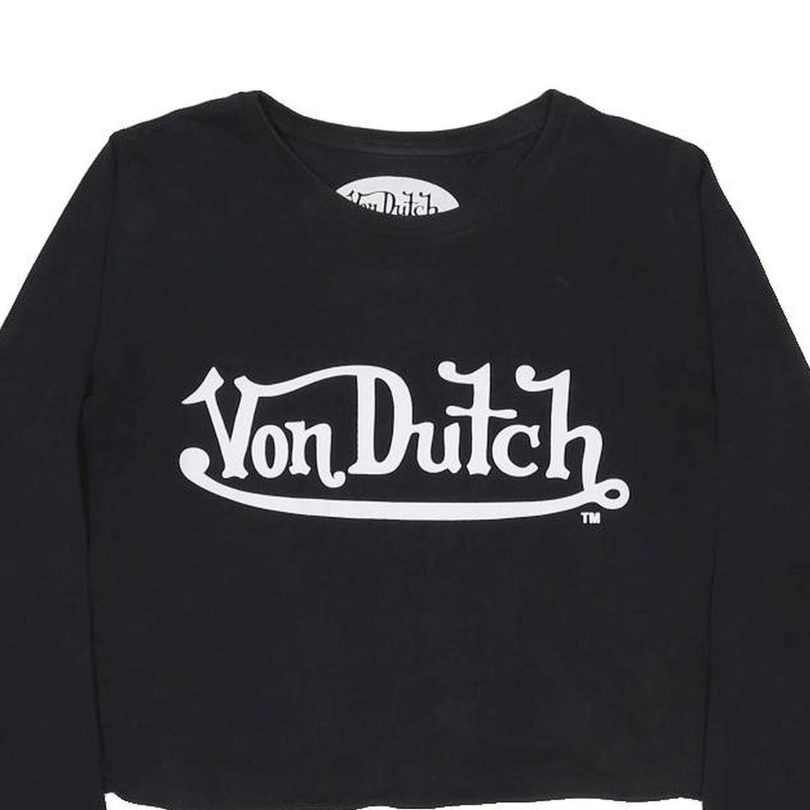 VON DUTCH Womens Black Graphic Long Sleeve Crew Neck Cotton T-Shirt UK 12