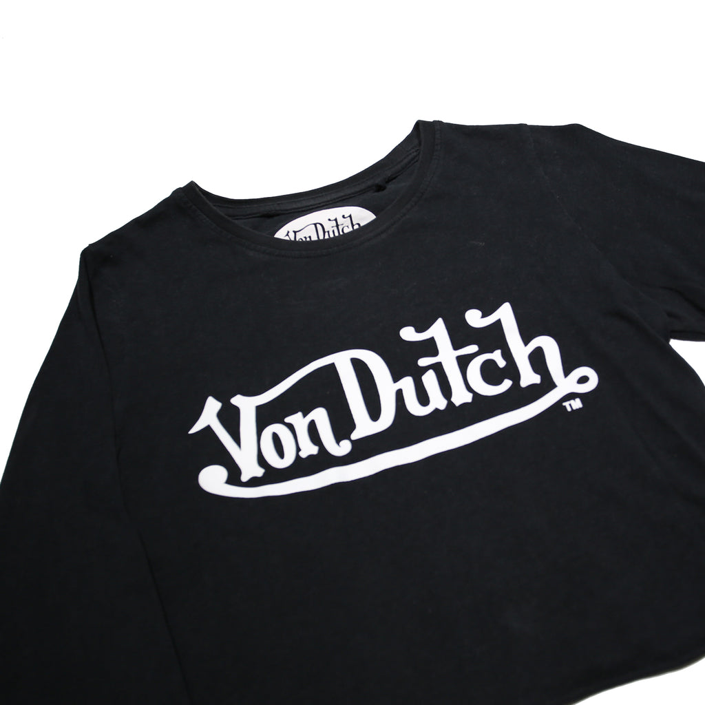 VON DUTCH Womens Black Graphic Long Sleeve Crew Neck Cotton T-Shirt UK 12
