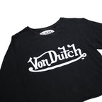 VON DUTCH Womens Black Graphic Long Sleeve Crew Neck Cotton T-Shirt UK 12