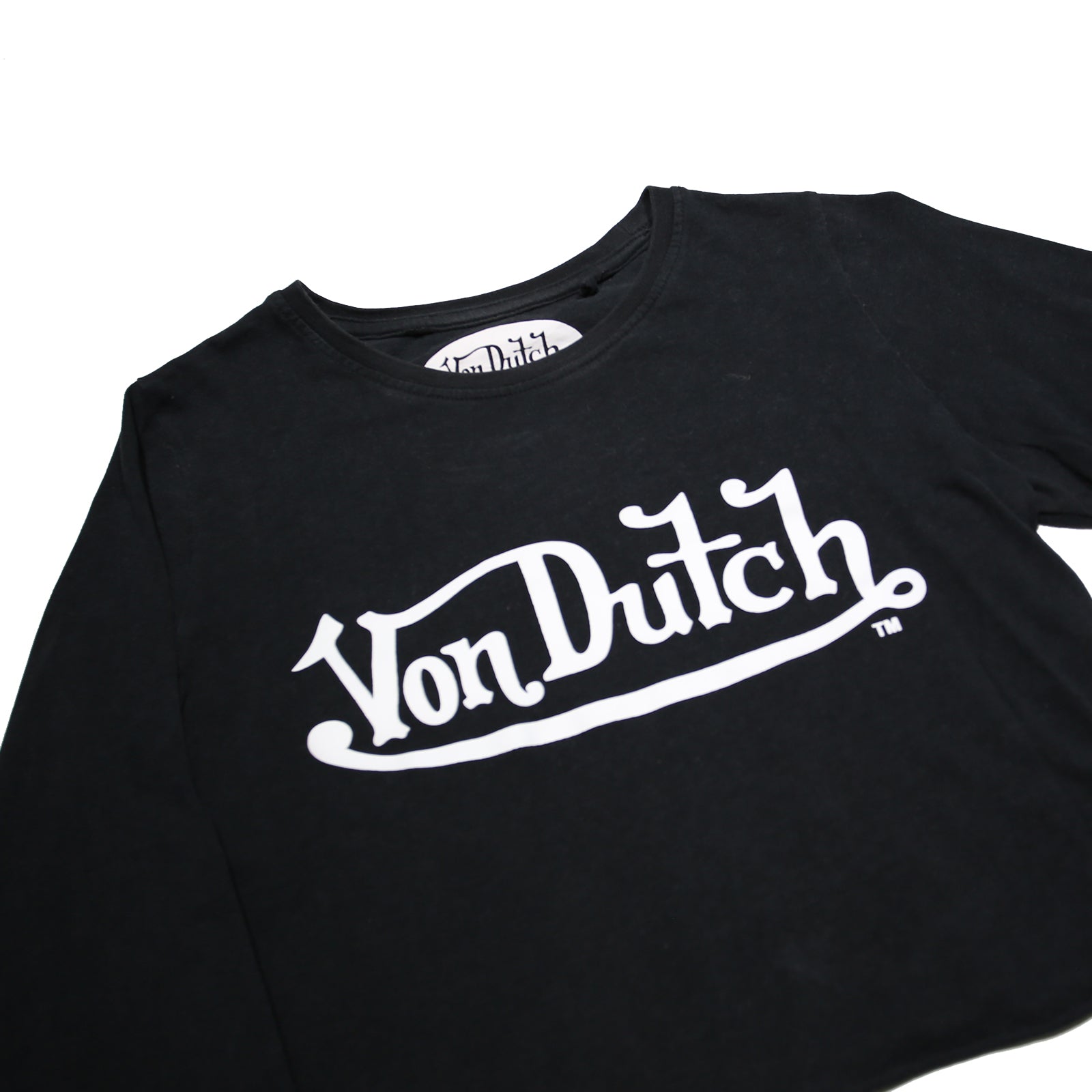 VON DUTCH Womens Black Graphic Long Sleeve Crew Neck Cotton T-Shirt UK 12