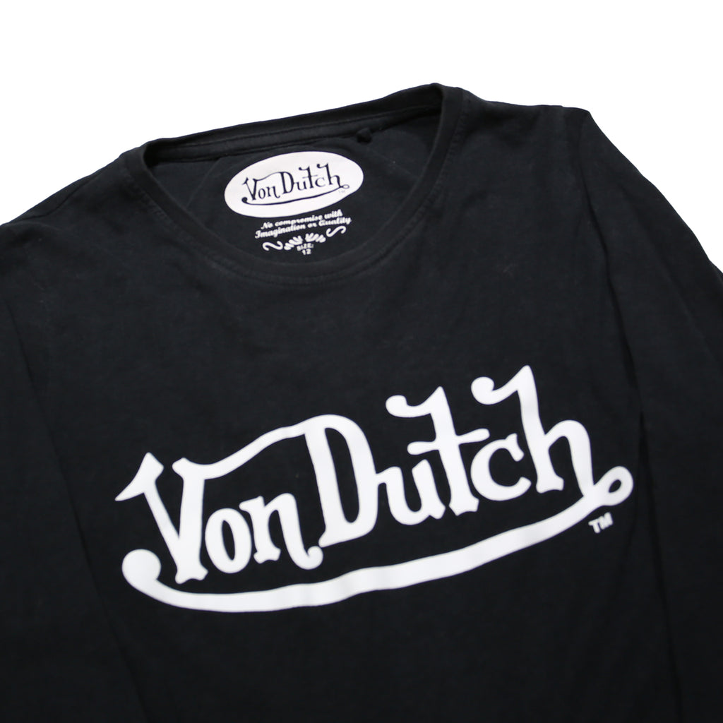 VON DUTCH Womens Black Graphic Long Sleeve Crew Neck Cotton T-Shirt UK 12