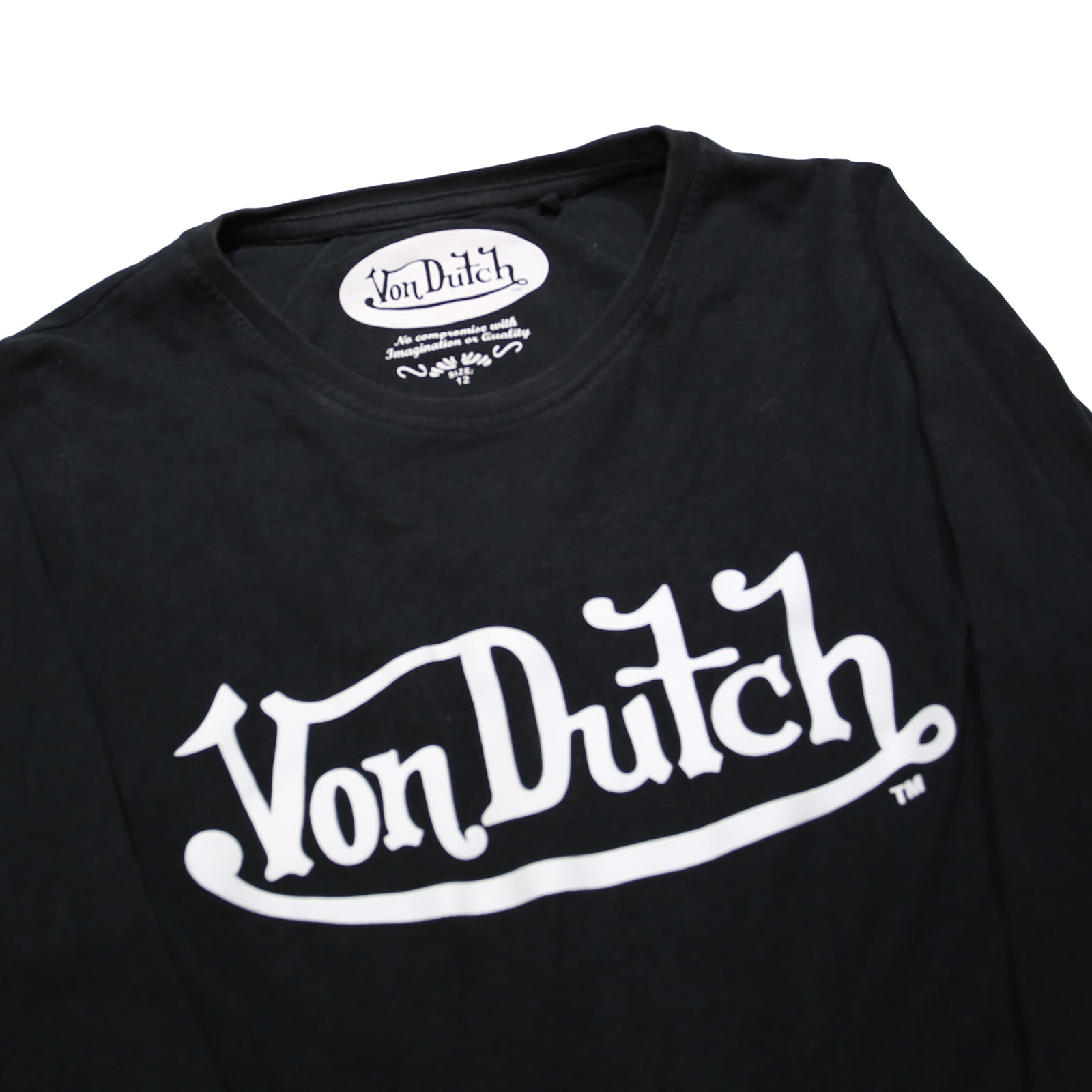 VON DUTCH Womens Black Graphic Long Sleeve Crew Neck Cotton T-Shirt UK 12