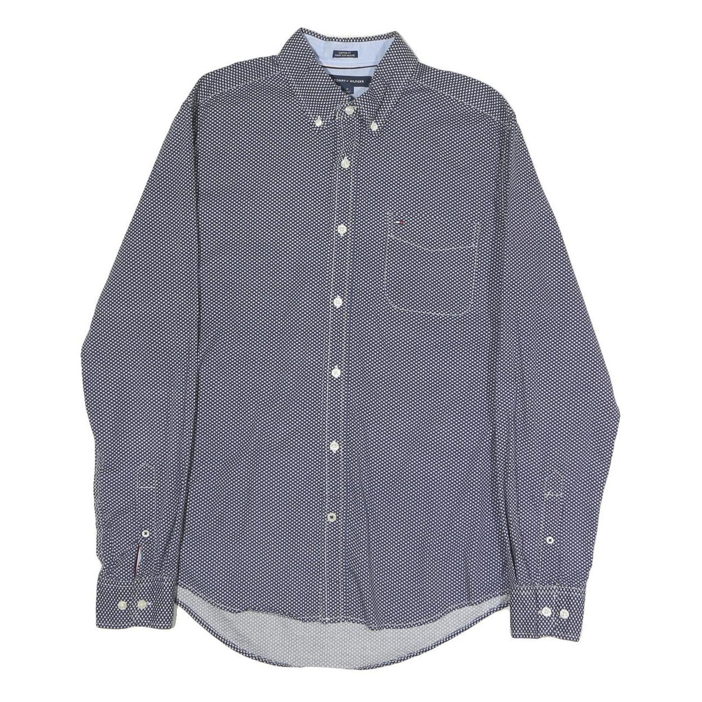 TOMMY HILFIGER Mens Blue Patterned Shirt M Button Down Cotton Blend Casual