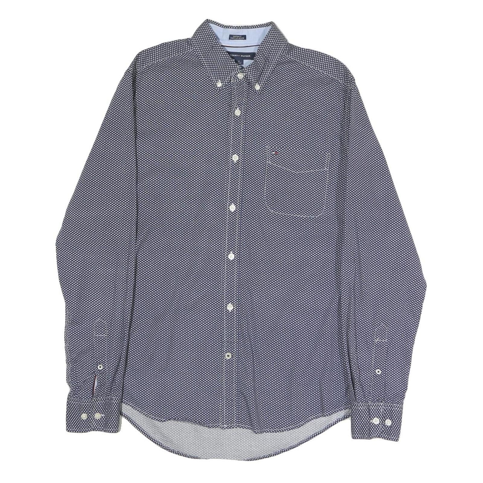 TOMMY HILFIGER Mens Blue Patterned Shirt M Button Down Cotton Blend Casual