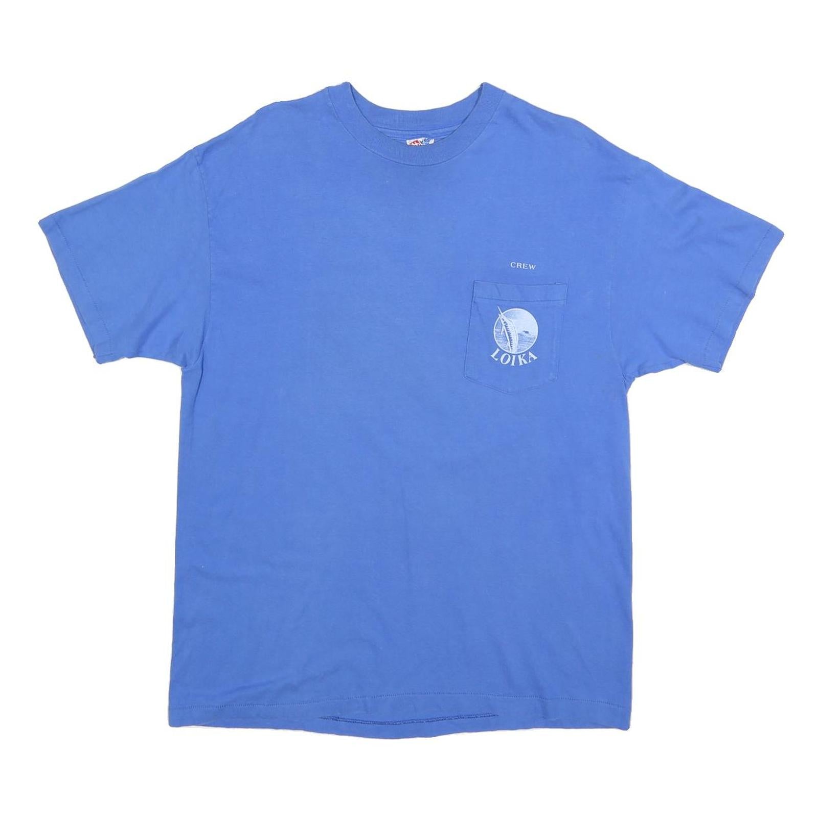 HANES Mens Blue Loika Graphic T-Shirt L Short Sleeve Crew Neck Cotton Blend