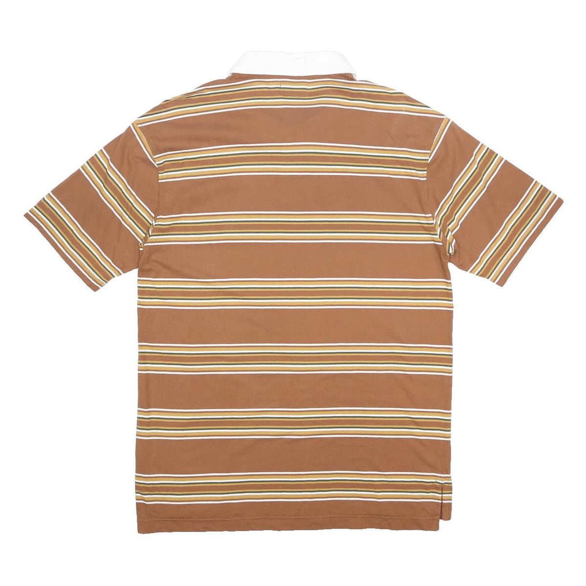 CONVERSE Mens Brown & White Striped Polo Shirt M Cotton Casual Stripe