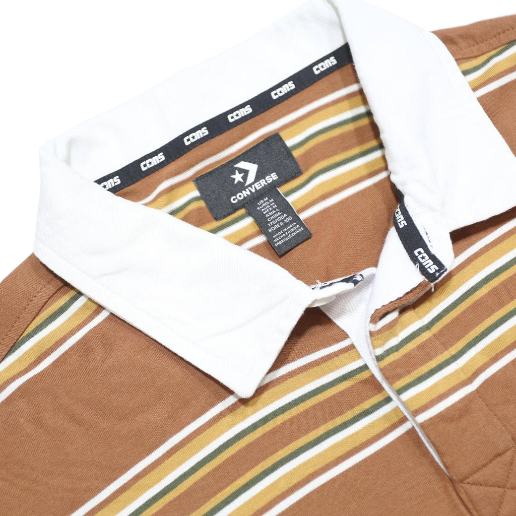 CONVERSE Mens Brown & White Striped Polo Shirt M Cotton Casual Stripe