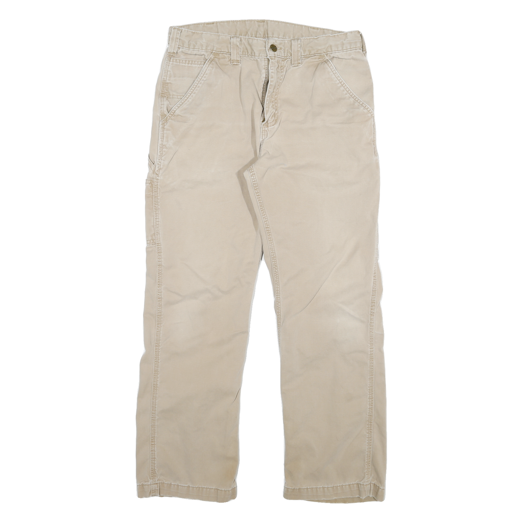 CARHARTT Mens Jeans Beige Relaxed Straight Denim W32 L28 Durable Workwear Zip