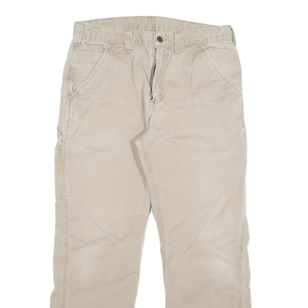 CARHARTT Mens Jeans Beige Relaxed Straight Denim W32 L28 Durable Workwear Zip