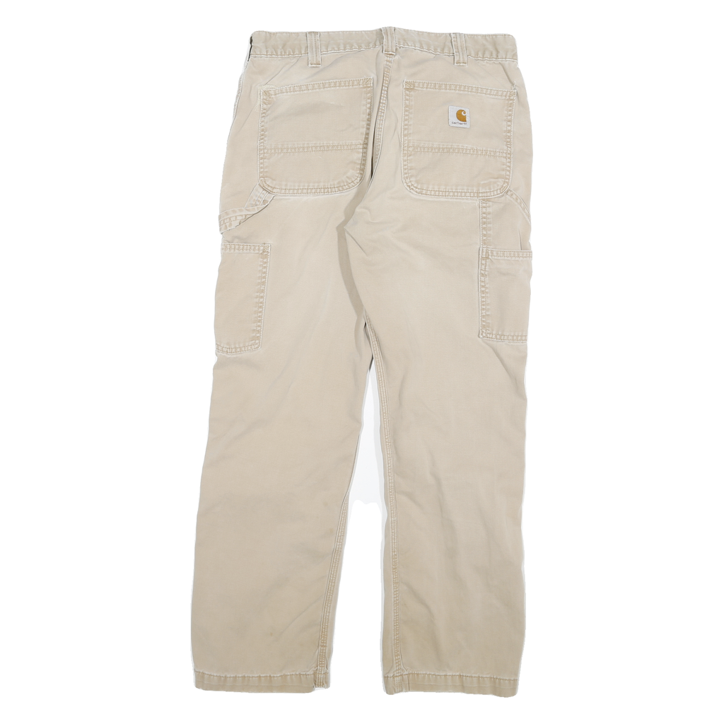 CARHARTT Mens Jeans Beige Relaxed Straight Denim W32 L28 Durable Workwear Zip
