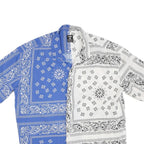 FSBN Mens Blue & White Cotton Blend Bandana Print Shirt L Casual Summer Short