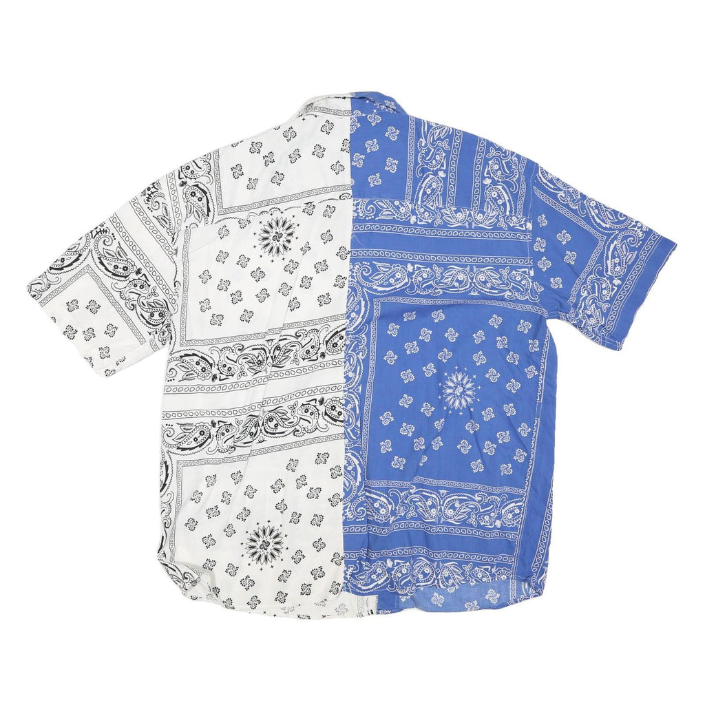 FSBN Mens Blue & White Cotton Blend Bandana Print Shirt L Casual Summer Short