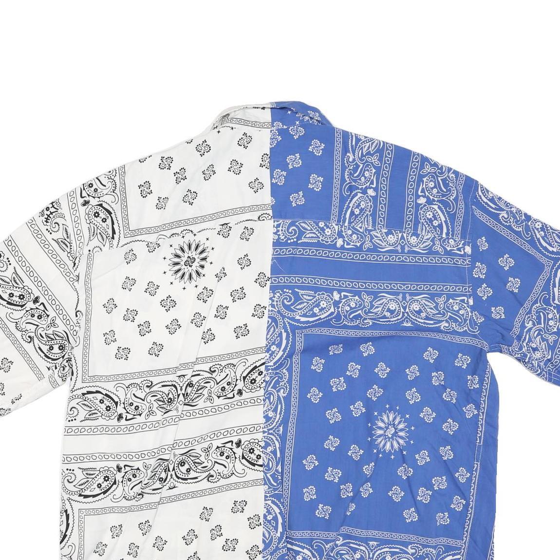 FSBN Mens Blue & White Cotton Blend Bandana Print Shirt L Casual Summer Short