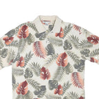 GEOFFRY BEENE Mens Cream Green Red Leaf Pattern Short Sleeve Polo Shirt L Cotton
