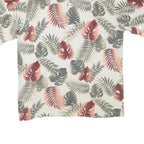 GEOFFRY BEENE Mens Cream Green Red Leaf Pattern Short Sleeve Polo Shirt L Cotton