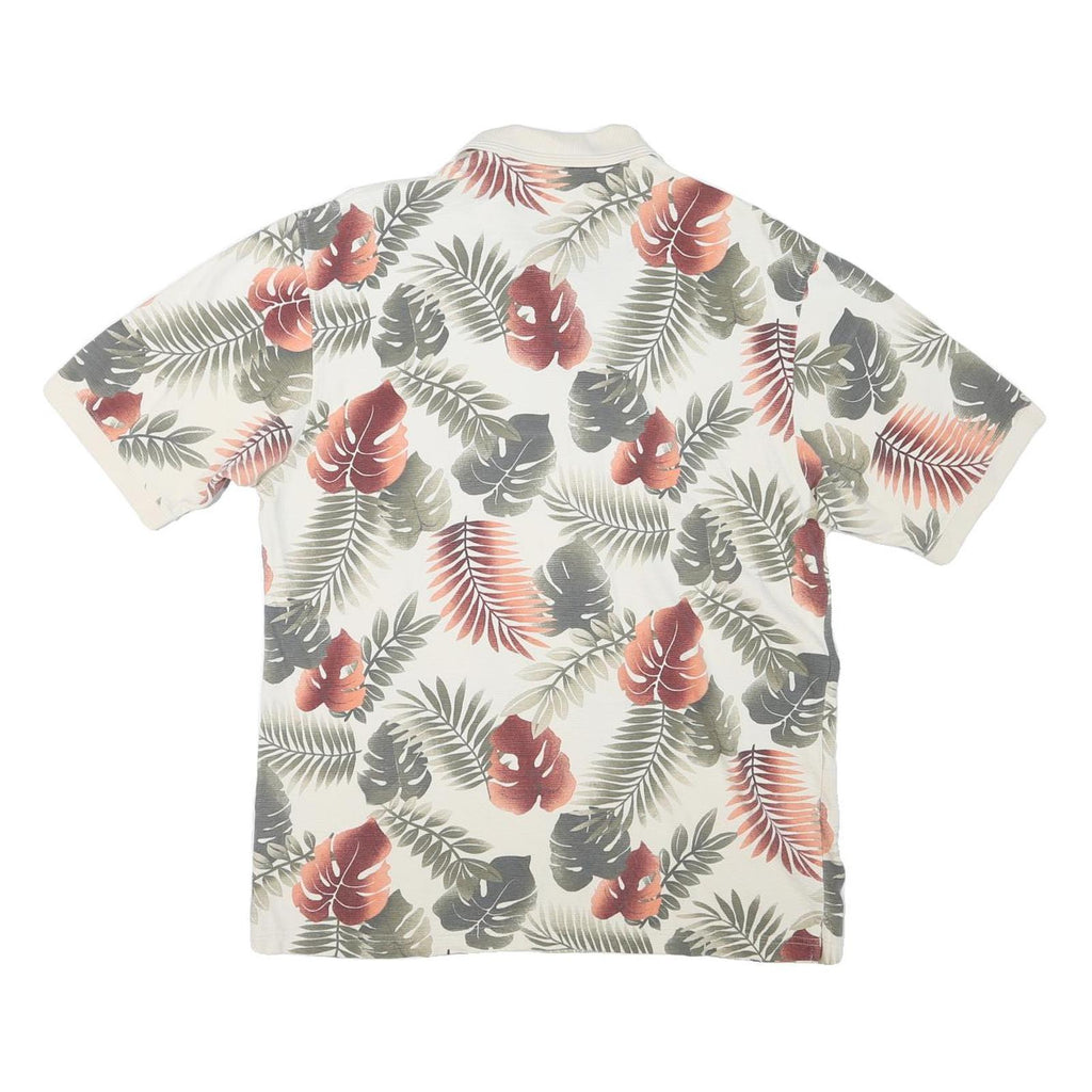 GEOFFRY BEENE Mens Cream Green Red Leaf Pattern Short Sleeve Polo Shirt L Cotton