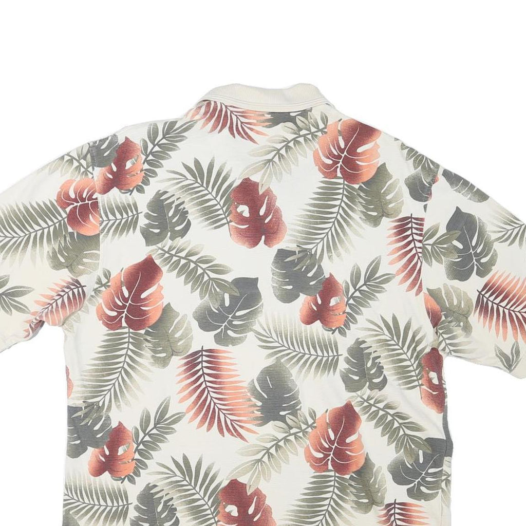 GEOFFRY BEENE Mens Cream Green Red Leaf Pattern Short Sleeve Polo Shirt L Cotton