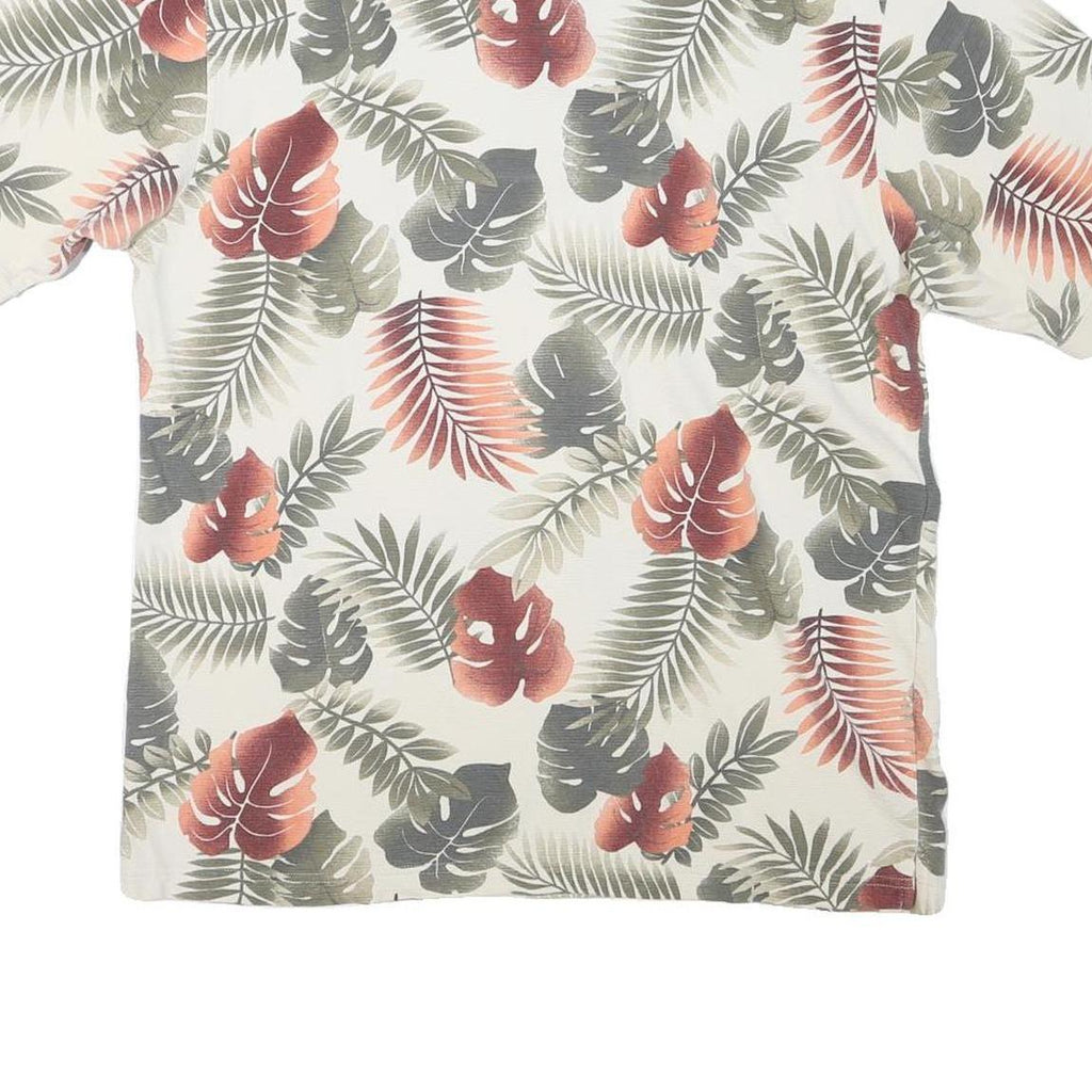 GEOFFRY BEENE Mens Cream Green Red Leaf Pattern Short Sleeve Polo Shirt L Cotton